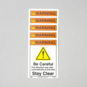 Advertencia: Precaución, la máquina puede arrancar automáticamente. Manténgase alejado. Etiqueta de seguridad industrial M19, peligro de automatización, etiqueta de cumplimiento. - Product Image 6