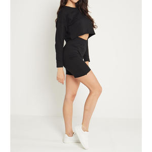 <b>Womens</b> <b>Tracksuit</b> Crop Sweat Shorts suit Black <b>Grey</b> 2 Piece Lounge - Product Image 3