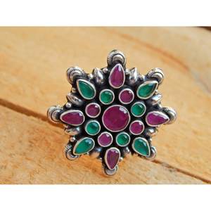 Anillo DE BODA fino de Plata de Ley 925 Esmeralda rubí natural hecho a mano estilo de corte de pavé Vintage para regalo de mujer - Product Image 3