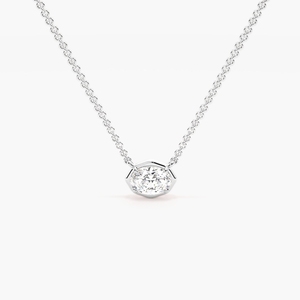 Minimalist Round Diamond Pendant Necklace 925 <b>Silver</b> Rhodium Plated Bezel Setting <b>Box</b> <b>Chain</b> Unisex Everyday Wear - Product Image 1