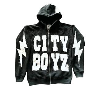 Sudaderas con capucha para hombre personalizables con bordado desgastado, cómodas, de algodón polar y corte holgado - Product Image 1