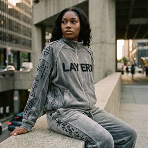 Women's Premium <b>Y2K</b> <b>Streetwear</b> Tracksuit Set Tech Velour Cropped Boxy Embroidered Patches Hoodie Rhinestone Stacked Wide Leg - Product Image 1