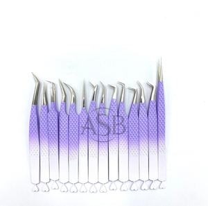 Pinzas de pestañas recubiertas de polvo blanco púrpura Ombre de dos tonos Etiqueta privada personalizable Acero inoxidable japonés sostenible en punta - Product Image 2