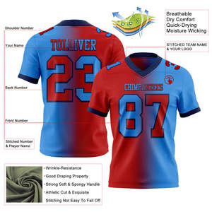 เสื้ออเมริกันฟุตบอลแบบสั่งทำพิเศษ ผ้าโพลีเอสเตอร์ 100% แฟชั่นไล่เฉดสี ระบายอากาศ ป้องกันแบคทีเรีย ซับเหงื่อ คุณภาพมาตรฐาน ออกแบบเพื่อประสิทธิภาพสูงสุด - Product Image 4