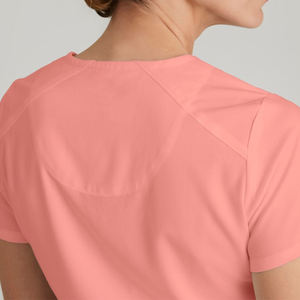 Top exfoliante con cuello en V de corte moderno para mujer Hombros elásticos Diseño de pliegue Top con cuello en V de 4 bolsillos Papaya brillante - Product Image 2