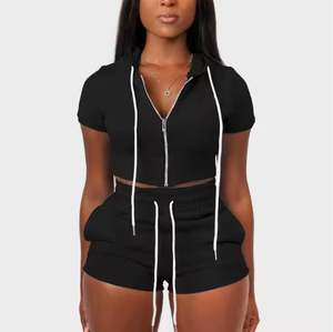 Ropa de descanso personalizada para mujer, conjuntos holgados de verano transpirables de algodón, conjuntos de 2 piezas, Sudadera con capucha de manga corta, Tops, conjuntos de pantalones cortos, conjunto doble para mujer - Product Image 4