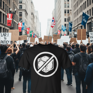 T-shirt promozionale con simbolo di protesta anti-immigrazione e anti-ordine diquesto, categoria No Ice - Product Image 3