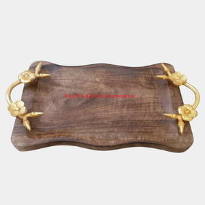 ถาดเสิร์ฟวัสดุไม้สไตล์วินเทจพร้อมที่จับสีเงินหรูหราสำหรับคณะกรรมการเสิร์ฟชีสในการจัดเลี้ยง - Product Image 5