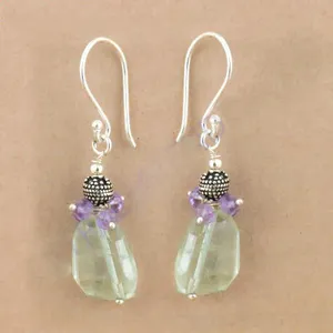 Boucles d'oreilles en argent 925 avec cristaux de quartz vert et d'améthyste, accessoire élégant pour femmes - Product Image 2