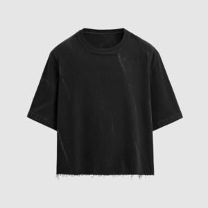 OEM personalizado de alta calidad de cuello redondo 100% algodón personalizado lavado ácido de gran tamaño crudo dobladillo Denim Boxy recortado camisetas hombres con logotipo - Product Image 4