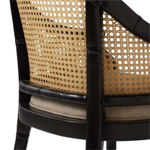 Miurea Modern Rattan Dining <b>Chair</b> with Solid Wood Legs Microfiber Cushion Black Finish - Product Image 6