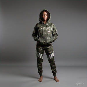 Conjunto Deportivo de Dos Piezas para Mujer, Sudadera con Capucha y Pantalones Deportivos, Estampado de Camuflaje por Sublimación, Invierno, Ecológico, Tela Gruesa de 380 GSM - Product Image 3