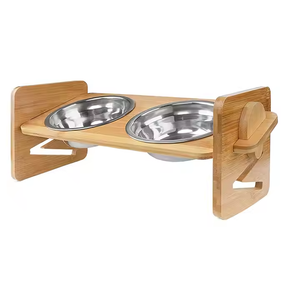 ชามสเตนเลสยกสูงสำหรับสัตว์เลี้ยงชามไม้ไผ่แบบปรับได้ - Product Image 3