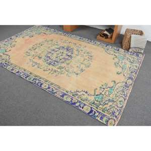 Alfombra turca Vintage Beige azul 5,3X8,7 pies clásica área grande lana látex respaldo Rectangular Patchwork para pasillo habitación alfombra - Product Image 4