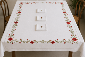 Hand Embroidered Sunflower Cotton <b>Tablecloth</b> Set Classic Floral Design Eco-Friendly Washable Customizable Home Use White - Product Image 6