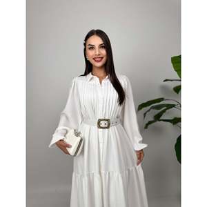 missJANELL Women's Elegant <b>White</b> Ribbed <b>Maxi</b> Dress, Comfortable 100% Polyester Fabric for Daily and Casual Wear - Product Image 3