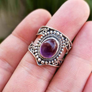Handmade Amethyst Silver <b>Ring</b> Boho Purple Gemstone Inlay Jewelry <b>Statement</b> Gift for Her Birthday Anniversary Valentine's Day - Product Image 5