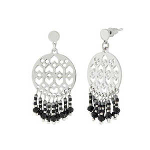 Pendientes colgantes finos Urthn Cuentas negras con baño de plata Modelo 1312517B - Product Image 1