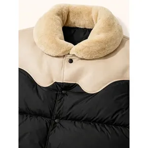 Chaleco Acolchado Negro y Beige al por Mayor con Cuello de Piel Sintética - Product Image 2