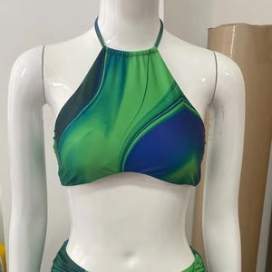 Conjunto de Bikini Personalizable con Micro Bra, Estampados de Frutas, Animales y Lisos, Decoraciones de Encaje con Pedrería, Logotipo en la Parte Delantera de la Cintura - Product Image 1