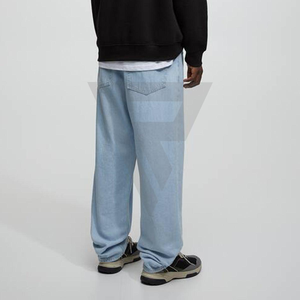 Jeans Holgados de Corte Recto Azul Claro para Hombre, Algodón Elástico, Ajuste Holgado, Logotipo, Estampado de Moda Blanco, Exceso de Inventario, Precio Más Bajo - Product Image 2