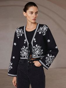 Dark Black Embroidered Womens Coat Winter <b>Jacket</b> with Floral <b>Pattern</b> and Button Decoration Woven Cotton Fabric Autumn Wear - Product Image 6
