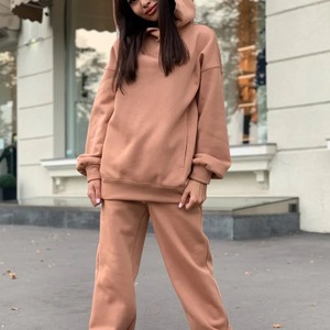 2023 ensemble décontracté à capuche solide coton à manches longues sweats à capuche et élastique taille haute cordon pantalon brodé technique de tricot - Product Image 6