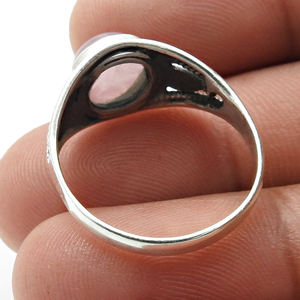 2024 usine bijoux personnalisés prix de gros meilleure qualité pierre précieuse de Quartz Rose naturel 925 bague en argent Sterling forme ronde inde - Product Image 5