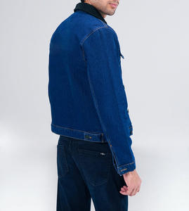 Diseñador personalizado de los hombres Vintage Jean Abrigos Chaquetas de mezclilla Botón de gran tamaño de algodón Varsity Stand Collar Front Logo para los hombres - Product Image 5