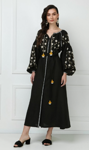 Robe à manches longues et col en v pour femme, robe à franges de style oriental avec broderie étoilée - Product Image 2