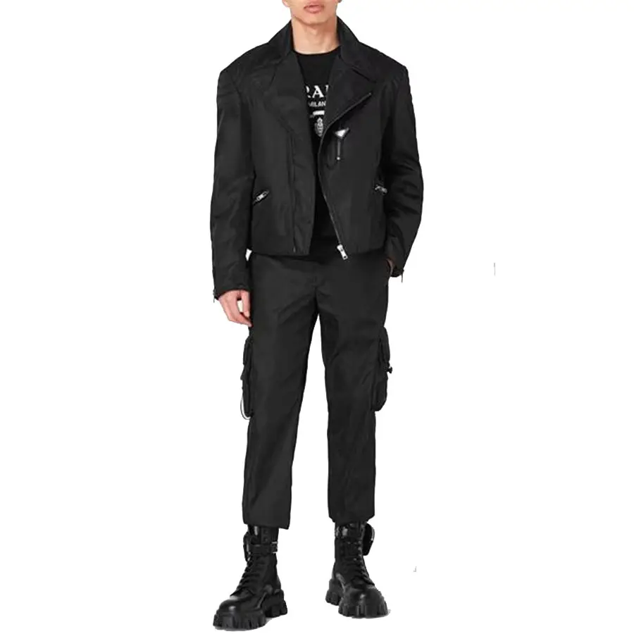 Top Trend ing Black Nylon Material Herren Cargo Hose mit Schnallen riemen an den Taschen und elastischer Taille zum Verkauf