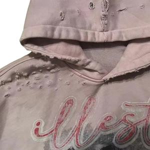 Sweat-shirts à capuche en molleton de coton haut de gamme, brodés et imprimés sur mesure, à épaules tombantes, effet usé et délavé soleil, réduction pour achat en gros - Product Image 3