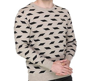 Pull-over tendance pour hommes, tricot patchwork avec logo personnalisé, pull d'hiver en tricot à manches longues et col rond avec motif doublé - Product Image 5