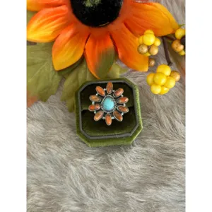 Southwest Handmade <b>Opal</b> <b>Ring</b>-Sterling Silver Bezel Set Boho Geometric Adjustable Jewelry - Product Image 1