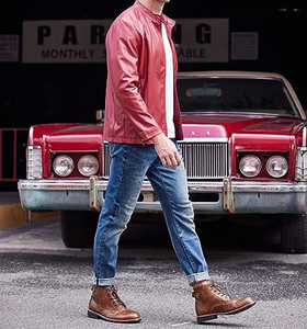 Veste en cuir de motard rouge pour hommes au meilleur prix fabriquée au Pakistan en cuir de vache à la mode - Product Image 6