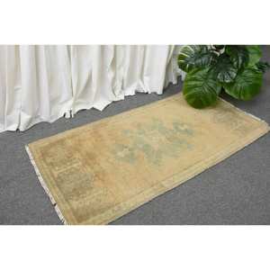 Vintage 1.7 X 3.5ft Beige Vert Laine Tapis À La Main Turc Grande Zone Motif Abstrait Rectangle Couloir Conception Latex Tapis De Chambre - Product Image 3