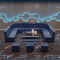 Conjunto de Asientos de Lujo para Club con Luces LED, Sofá de Cuero, Banqueta Modular, Mesa de Bar VIP y Otomana para KTV, Discoteca o Salón