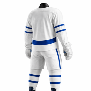 Uniforme de hockey sobre hielo personalizado, conjunto de camiseta y pantalones cortos sublimados en blanco y azul, ropa de equipo para adultos, fabricante OEM ODM - Product Image 6