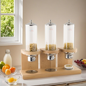 シリアルコンテナ収納セット朝食シリアルディスペンサー3リットルミニ木製ベースディスペンサー付き - Product Image 1