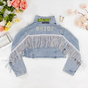 Venta al por mayor de manga larga azul claro lavado ácido chaqueta personalizada bordado parche niños niñas chaquetas de mezclilla - Product Image 5