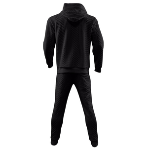 Ensemble survêtement en molleton noir pour homme, logo personnalisé, sweat à capuche et jogging, tenue d'hiver chaude en deux pièces, vêtements de sport décontractés, usine OEM - Product Image 2