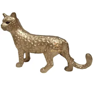 Handgemachte billige Gold Panther Skulptur abstrakte Leopard Statue Wildlife Animal Figur für Tisch zubehör Dekoration