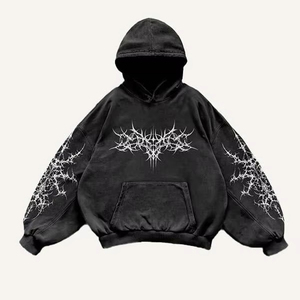 เสื้อมีฮู้ดสำหรับผู้ชายเสื้อมีฮู้ดสีดำ Y2K แบบกอธิคทรงโอเวอร์ไซส์ - Product Image 1