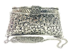 vintage antique look brass designer metal clutch <b>bag</b> for fashion lovers Women Party Clutch Purse Mobile Holder <b>Bag</b> <b>Silver</b> Color - Product Image 1