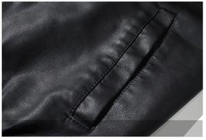 Chaqueta informal de cuero de serpiente de lona de Color sólido para hombre, abrigo de cuero PU negro para Otoño e Invierno para motociclismo - Product Image 6