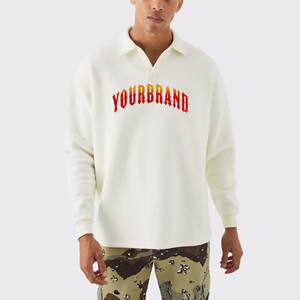 Customised <b>v</b>-<b>neck</b> polo <b>T</b>-<b>shirt</b> for <b>men</b> Heavyweight 100% cotton loose fit long sleeve custom DTF printed logo <b>men's</b> polo <b>shirt</b> - Product Image 6