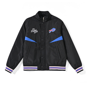 Vestes universitaires élégantes pour hommes avec panneaux de couleur contrastée, ourlet côtelé et fermeture à pression pour un style streetwear athlétique moderne - Product Image 1