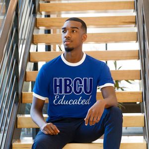 HBCU Educated Sigma Blue <b>White</b> Chenille Embroidered T Shirt Premium Cotton Men <b>Tee</b> Custom College Style Clothing Factory - Product Image 2