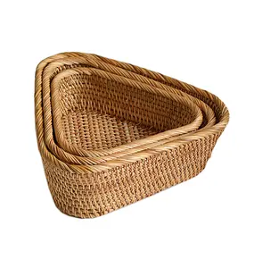 Best Selling Vietnam Handmade Modern Design Decorative Triangle Rattan Fruit Storage Baskets