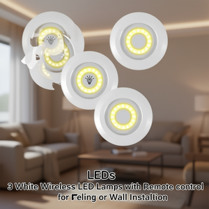 3 Lampade LED Bianche Senza Fili con Telecomando per Installazione a Soffitto o a Parete - Product Image 3